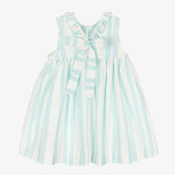 Foque-Girls Ivory & Green Striped Smocked Dress | Childrensalon Outlet