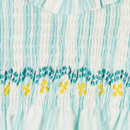 Foque-Girls Ivory & Green Striped Smocked Dress | Childrensalon Outlet