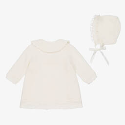 فوكيه-معطف وقبعة أطفال بناتي أكريليك محبوك لون عاجي | Childrensalon Outlet