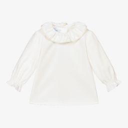 فوكيه-بلوز أطفال بناتي مزيج قطن مزين بكشكش لون عاجي | Childrensalon Outlet