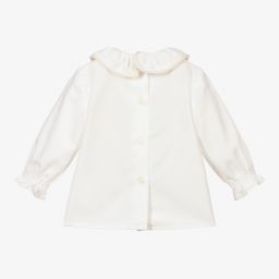 فوكيه-بلوز أطفال بناتي مزيج قطن مزين بكشكش لون عاجي | Childrensalon Outlet