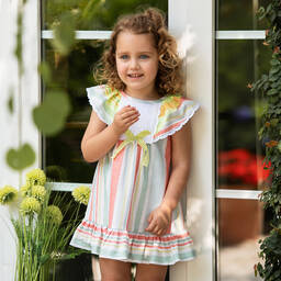 فوكيه-فستان مزيج قطن مقلم لون عاجي | Childrensalon Outlet