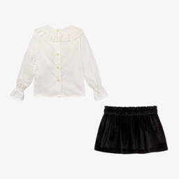 Foque-Girls Ivory Top & Black Velour Skirt | Childrensalon Outlet