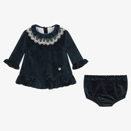 Foque-Girls Navy Blue Velvet Dress | Childrensalon Outlet