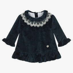 Foque-Girls Navy Blue Velvet Dress | Childrensalon Outlet