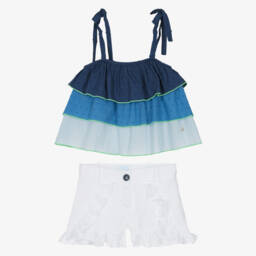 Foque-Girls Navy Tiered Top & Shorts Set | Childrensalon Outlet