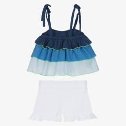 Foque-Girls Navy Tiered Top & Shorts Set | Childrensalon Outlet