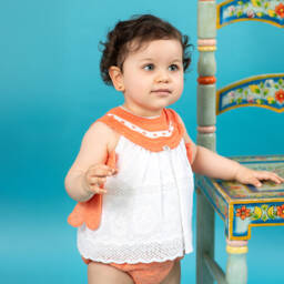 Foque-Girls Orange & White Lace Dress | Childrensalon Outlet