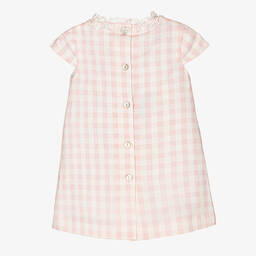 Foque-Girls Pink Check Linen & Cotton Dress | Childrensalon Outlet