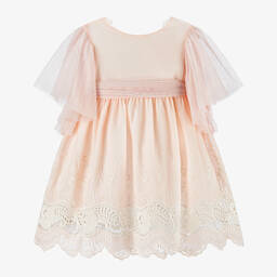 Foque-Girls Pink Embroidery & Lace  Dress | Childrensalon Outlet