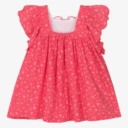 Foque-فستان قطن لون زهري بطبعة ورود | Childrensalon Outlet