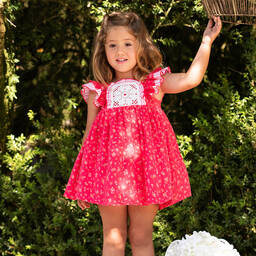 Foque-فستان قطن لون زهري بطبعة ورود | Childrensalon Outlet