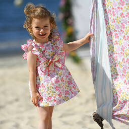 Foque-Girls Pink Floral Print Dress | Childrensalon Outlet