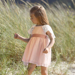 Foque-فستان قطن مزين بدانتيل لون زهري | Childrensalon Outlet