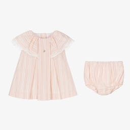 فوكيه-طقم فستان أطفال بناتي قطن مقلم لون زهري | Childrensalon Outlet