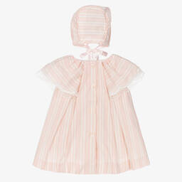 فوكيه-طقم فستان أطفال بناتي قطن مقلم لون زهري | Childrensalon Outlet