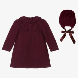 فوكيه-طقم معطف و قبعة  أطفال بناتي أكريليك محبوك لون بنفسجي بورجوندي | Childrensalon Outlet