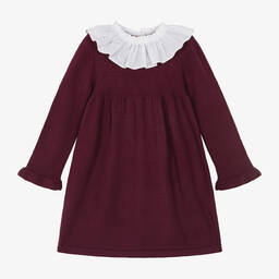 Foque-Girls Purple Knitted Frill Collar Dress | Childrensalon Outlet