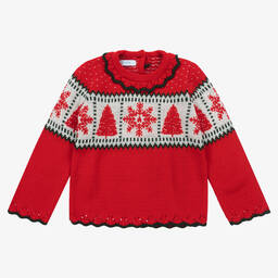 Foque-Girls Red Knitted Festive Sweater | Childrensalon Outlet