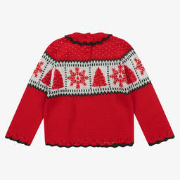 Foque-Girls Red Knitted Festive Sweater | Childrensalon Outlet