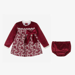 Foque-فستان بطبعة ورود جاكارد ومخمل لون أحمر | Childrensalon Outlet