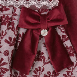 Foque-فستان بطبعة ورود جاكارد ومخمل لون أحمر | Childrensalon Outlet