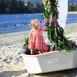 Foque-Белое платье в красную клетку | Childrensalon Outlet