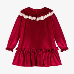 Foque-Girls Scarlet Velour Dress with Lace | Childrensalon Outlet