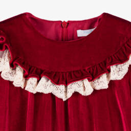 Foque-Girls Scarlet Velour Dress with Lace | Childrensalon Outlet