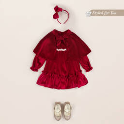 Foque-Girls Scarlet Velour Dress with Lace | Childrensalon Outlet