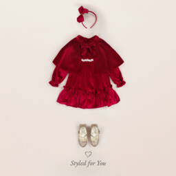 Foque-Girls Scarlet Velour Dress with Lace | Childrensalon Outlet