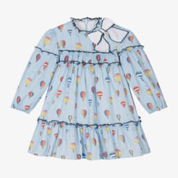 Foque-Girls Sky Cotton Tiered Dress | Childrensalon Outlet