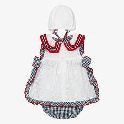 Foque-Girls White & Blue Cotton Dress Set | Childrensalon Outlet