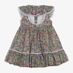 Foque-Girls White & Blue Floral Cotton Dress | Childrensalon Outlet
