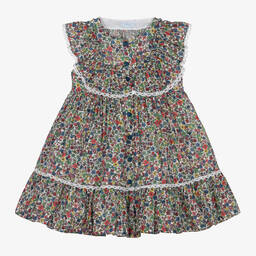 Foque-Girls White & Blue Floral Cotton Dress | Childrensalon Outlet