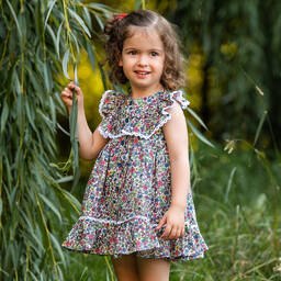 Foque-Girls White & Blue Floral Cotton Dress | Childrensalon Outlet