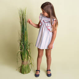 Foque-Бело-красное хлопковое платье для девочек | Childrensalon Outlet