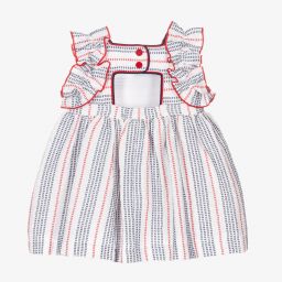 Foque-Бело-красное хлопковое платье для девочек | Childrensalon Outlet