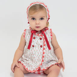 Foque-Бело-красное платье из хлопка в цветочек | Childrensalon Outlet