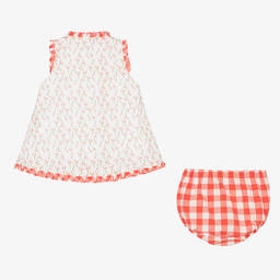 Foque-Бело-красное платье из хлопка в цветочек | Childrensalon Outlet