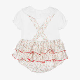 Foque-طقم شورت أطفال بناتي قطن لون أبيض وأحمر | Childrensalon Outlet