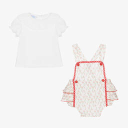 Foque-طقم شورت أطفال بناتي قطن لون أبيض وأحمر | Childrensalon Outlet