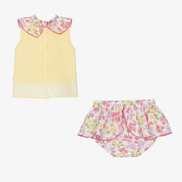 Foque-طقم شورت أطفال بناتي قطن لون أصفر | Childrensalon Outlet