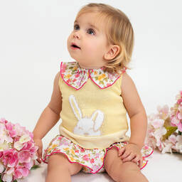 Foque-طقم شورت أطفال بناتي قطن لون أصفر | Childrensalon Outlet