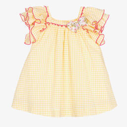 Foque-Girls Yellow & White Gingham Dress | Childrensalon Outlet