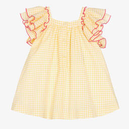 Foque-Girls Yellow & White Gingham Dress | Childrensalon Outlet