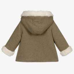 Foque-Khaki Green Jersey Hooded Coat | Childrensalon Outlet