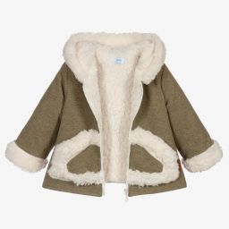 Foque-Khaki Green Jersey Hooded Coat | Childrensalon Outlet
