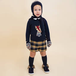 Foque-Navy Blue Check Shorts Set | Childrensalon Outlet