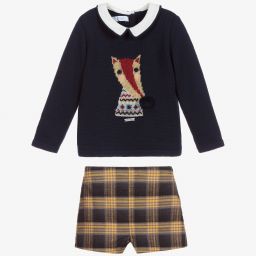 Foque-Navy Blue Check Shorts Set | Childrensalon Outlet